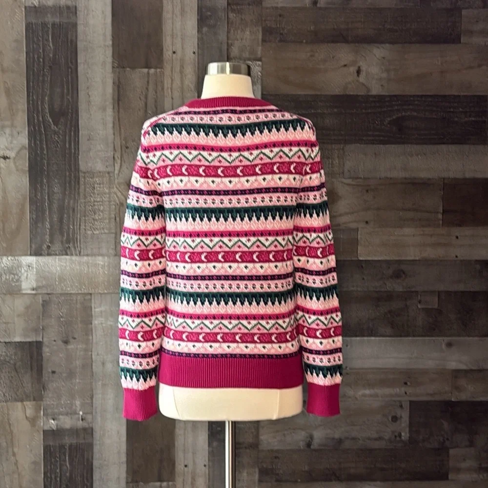 J.Crew pink green knit sweater small romantic feminine preppy holiday party